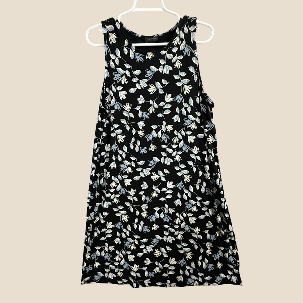 J. Jill Wearever Sleeveless Floral Leaf Print Shift Dress Black Blue Large